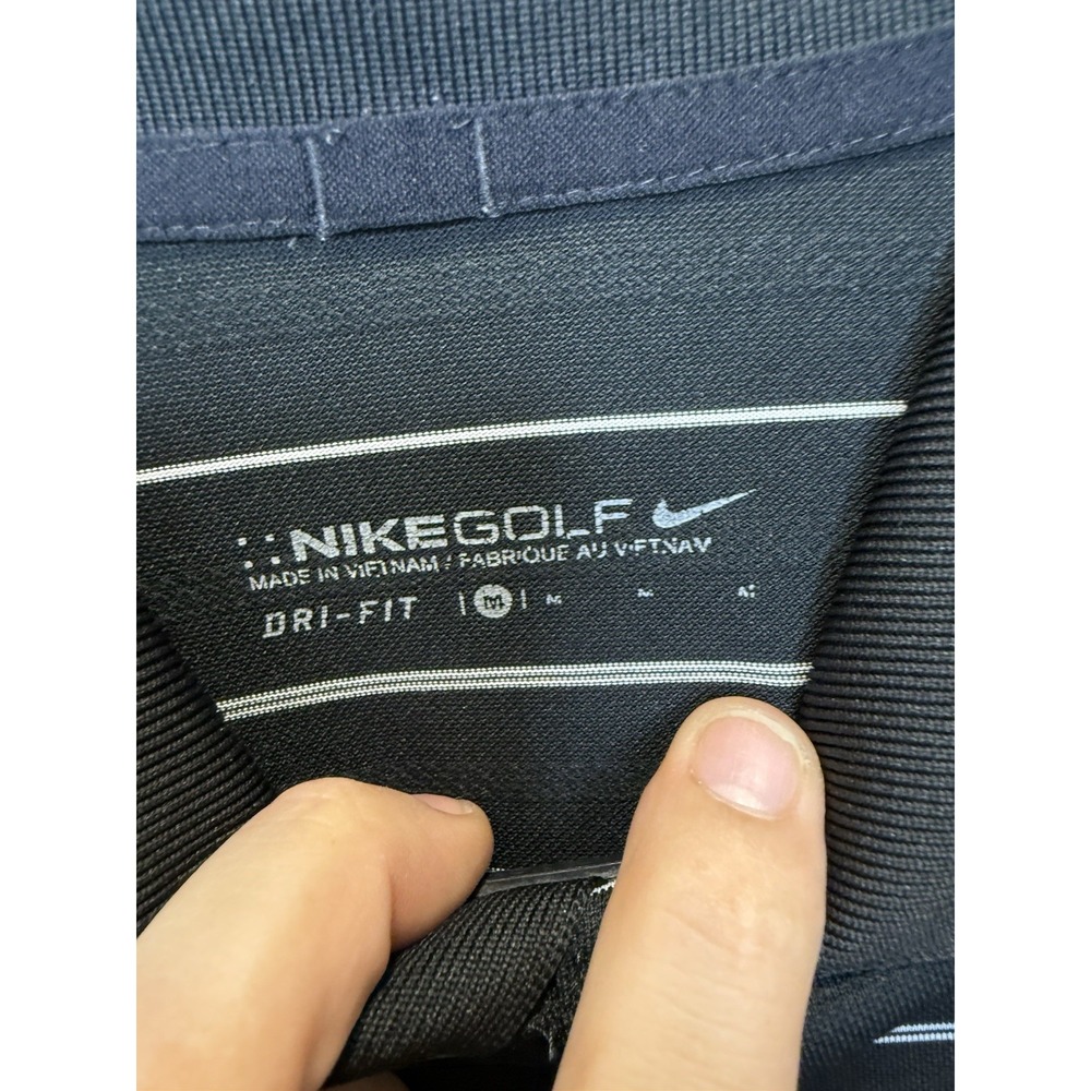 Nike Golf Dri Fit Polo M‎ Medium Shortsleeve Shirt Black And White Stripe - Picture 2 of 3